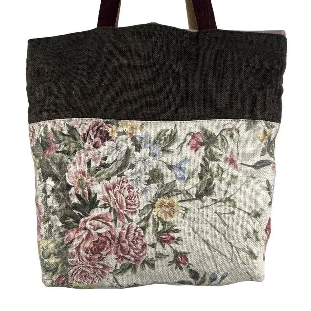See By Chloé Floral Canvas Casual Style Logo Beige Brown and Purple Tote Bag